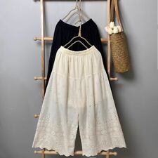 Women Cotton Lined Split Skirt Capris Pettipants Lace Culottes Bloomers Pants