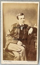 CDV HANDSOME MAN SEATED HOLDING BOOK BY COX NORTHAMPTON ANTIQUE PHOTO