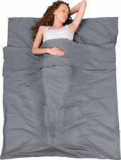 Double Sleeping Bag Inner Liner With Drawstring Bag Anti Allergy Grey Polyester