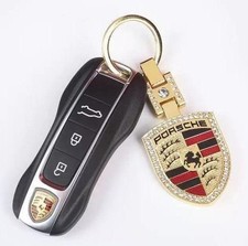 Porsche Crest Metal Keyring Keychain Car Cayman Macan Taycan 911 4 x 3cm Gold