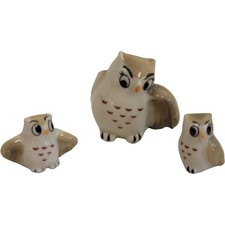Vintage Wade England Owl Figurine Trio Collectable Ceramic Set