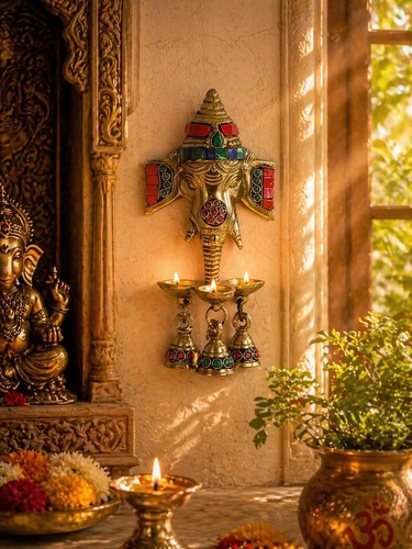 Gemstone work brass - brass, ganesha