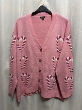 @296 Boohoo Sz 26 Pink Knit Candy Cane Hearts Xmas Cardigan