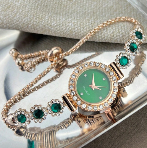 Bracelet watch green golden - watch,