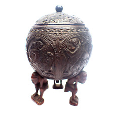 Antique Indian / South East Asian Balinese Carved Coconut Shell Tea Caddy Box