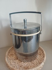 Vintage Retro 70s Tiger Silver Metal Lidded Ice Bucket Bar Drinks Cocktail