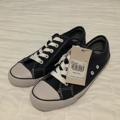 Navy white canvas plimsole - navy/white,