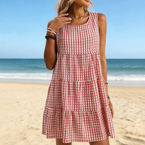 Plaid print casual dress - print,