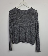 H&M Open Knitted Jumper Size M Crew Neck Black White Mix Boxy Chunk Sweater Top