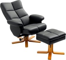 HOMCOM PU Leather Swivel Recliner Chair with Footstool, Wooden Base and Storage