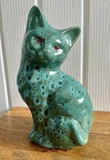 Churston Pottery Devon - Vintage Ceramic Teal Blue Cat Figure Ornament 8”