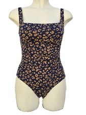 M&S Brown Swimsuit Black Pattern Slimming Swimming Costume Size 8 10 14 20