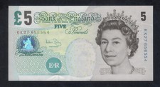 FIVE POUND BANK NOTE £5 - BE129c - AUNC UNCIRCULATED - BAILEY - KK27