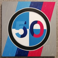 Upcycled real 50mph speed limit sign painted in BMW M Sport colours, M Sport art