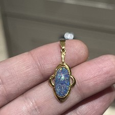 VINTAGE 925 Opal Triplet Pendant, Black Opal Gold Vermeil Fiery Gemstone Bezel
