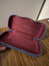 Gucci Blue Velvet Hard Glasses Sunglasses Case Red Lining 17x8cm -CP 