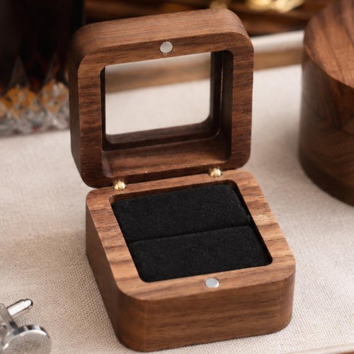 Small walnut wood ring box - small,