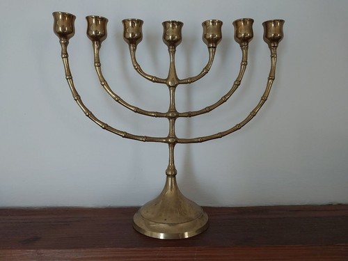 Beautiful brass jewish menorah - brass,