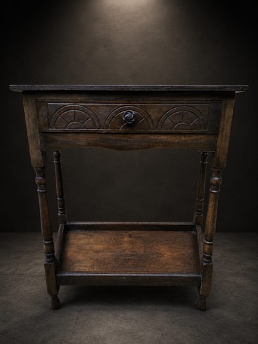 Antique oak side table - side,