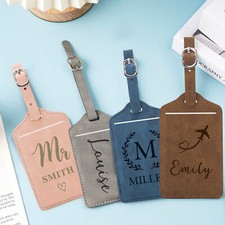 Personalised PU Leather Luggage Tag Suitcase Baggage Labels Travel ID Name Tags
