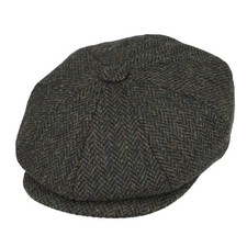 Traditional Green Herringbone Wool Newsboy 8 Panel Flat Cap Mens Gatsby BakerBoy