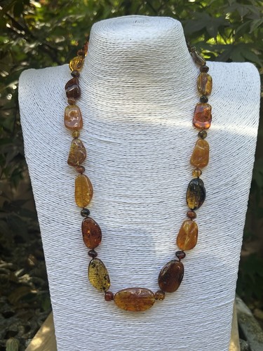Amber necklace mix colour - amber, oval