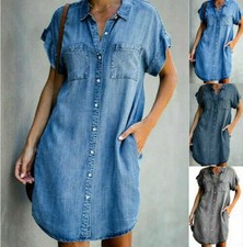 Summer Clearance Women Denim Midi Dress Ladies Shirt Jeans Dress Plus Sizes UK