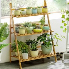 3 Tier Wooden Ladder Shelf Free Standing Foldable Storage Rack for Home Decor UK
