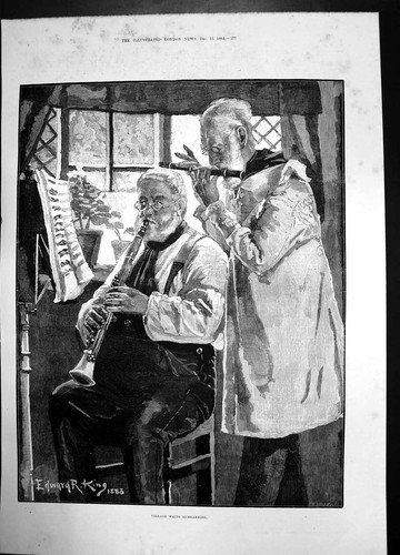 Old antique print - old, village