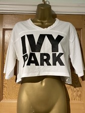 Ivy Park Size S T Shirt Cropped V Neck White Black Logo BNWOT