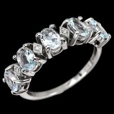 Silver Ring Aquamarine Genuine Natural Mined Gems Solid Sterling Size N 1/2 US 7