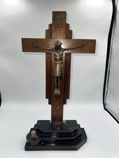 Vintage French Wooden Table Top Crucifix Croix Cross Religious Jesus Church Deco