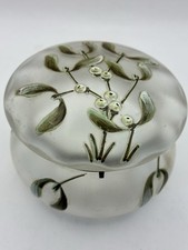 Antique French Opaque Glass And Enamelled With Mistletoe Trinket / Powder Dish 