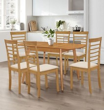 Dining Set, Butterfly Extending Kitchen Table & 6 Wooden Dining Chair, Light Oak