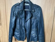 Naf Naf Marine Blue Super Soft Lambskin Leather Biker Jacket Uk 4 (6/8) stunning