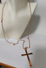 Bronze Milor Italy Rose Gold Tone Big Cross Pendant Long chain Necklace Perfect.