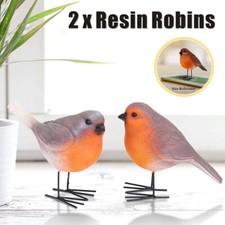 Robin Garden Ornament Set 2pc Red Breast Bird Statues Outdoor Resin Decoration