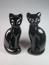 PAIR of VINTAGE WOOLBRO Black Cat Figurines High Gloss Black Finish