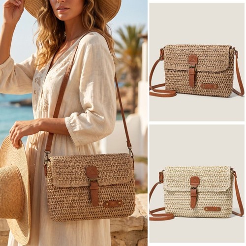 Womens straw woven crossbody - woven,