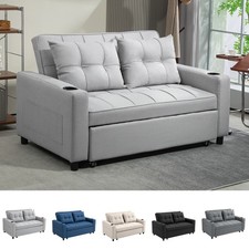 2 Seater Sofa Bed, Convertible Pull Out Sofa Bed with Cup Holders