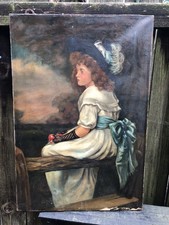 Antique Edwardian Daughter of Eve oil painting canvas English art school E.Patry