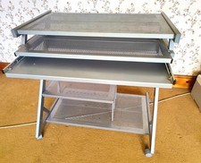 Computer Work Desk Metal w 2x Sliding Shelf & Wheels