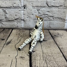 10cm Striped Zebra Sitting Animal, Wooden Shelf Ornament Handmade and Fairtrade