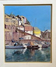 Chris Juson Oil Painting on Board. Harbour scene with boats.