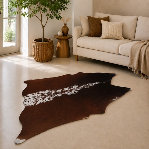 Genuine brown white cowhide - brown,