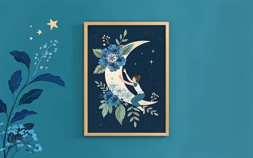 Midnight moon stars - moon, poinsettia