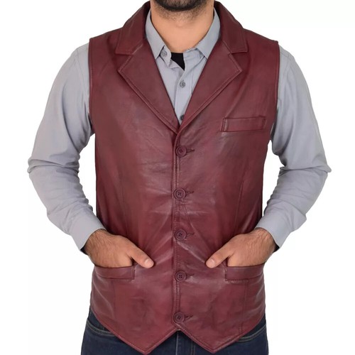Retro maroon leather waistcoat - retro,