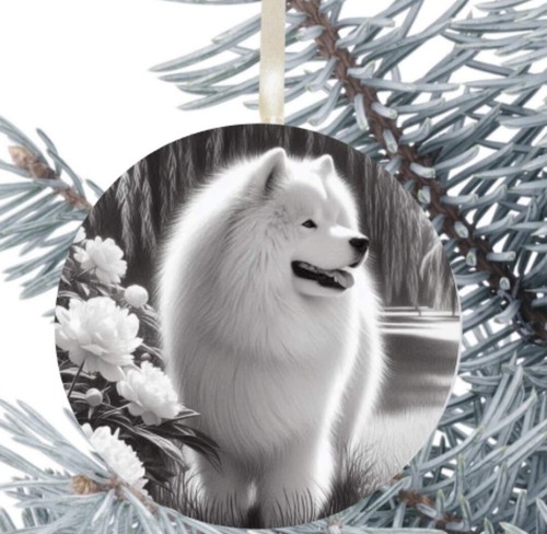 Samoyed dog hanging bauble - dog,