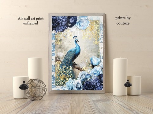 Teal peacock print art - teal,