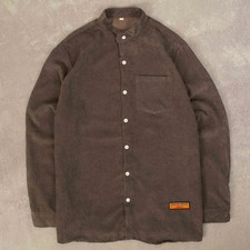 Vintage Jumbo Cord Grandad Collar Shirt XL Men's Grey Corduroy